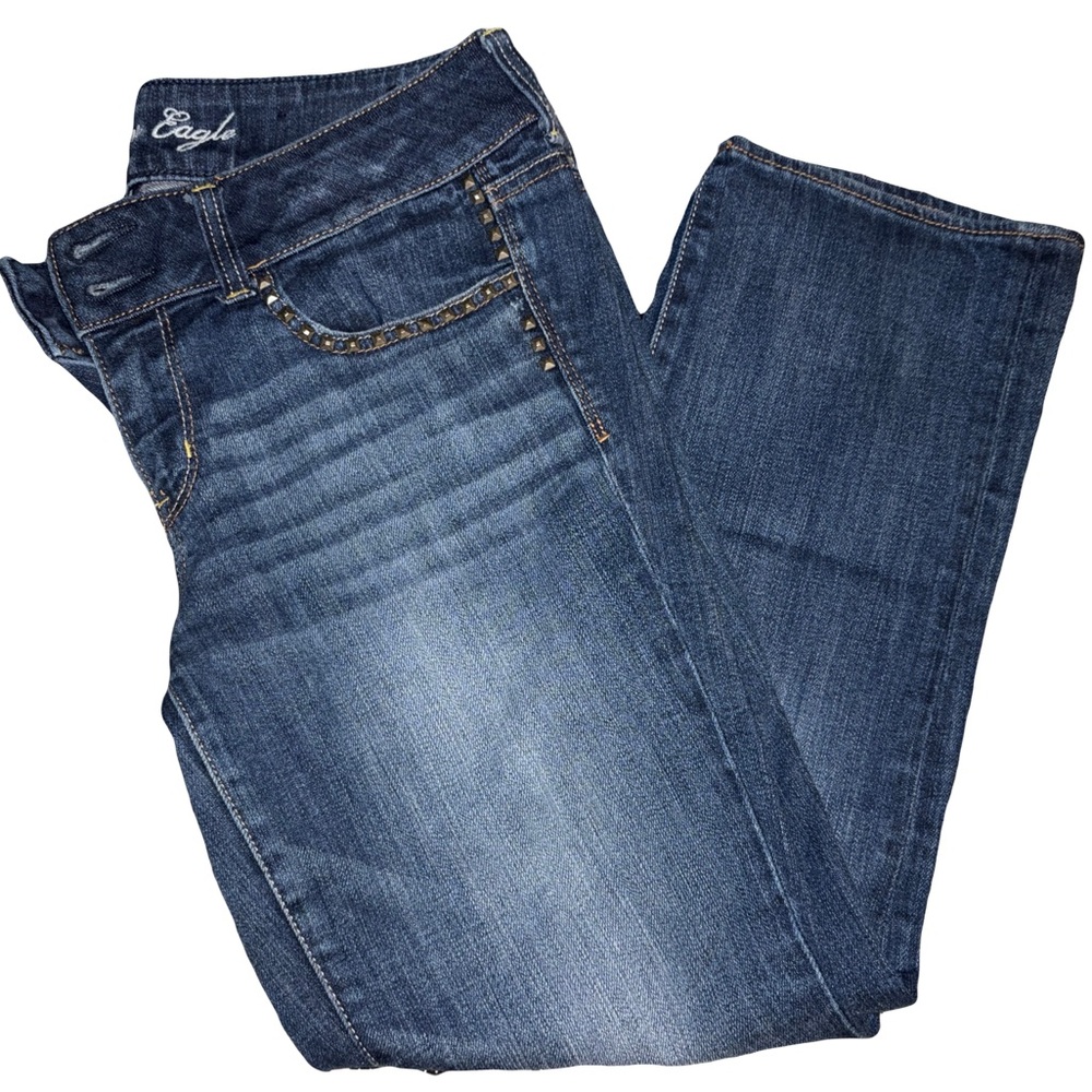 American Eagle Size 10 Stretch Regular Capris Blue Straight Jeans
